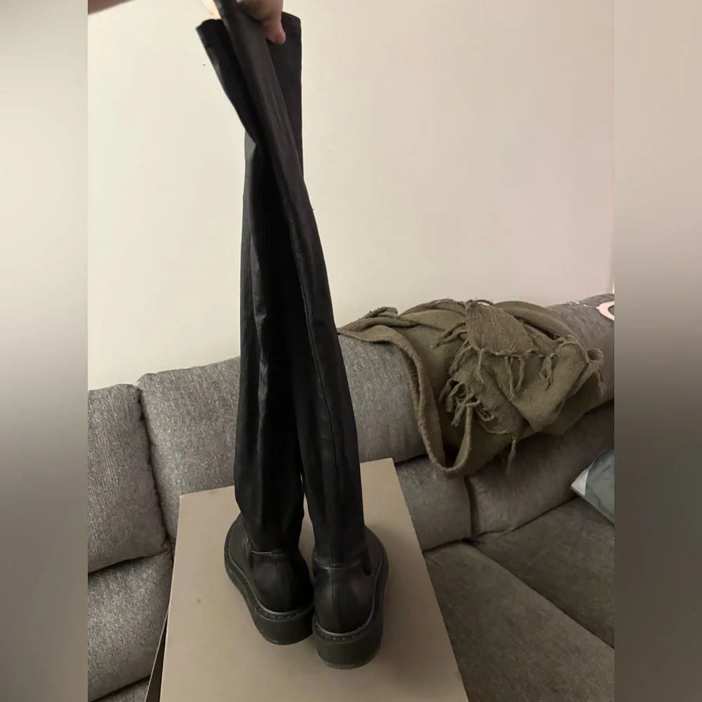 BNIB AUTHENTIC RICK OWENS BLACK LEATHER OVER THE KNEE BOOT - Picture 9 of 16